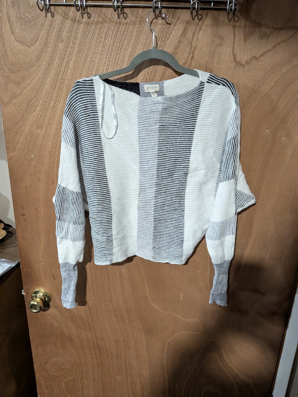 Greige White and Gray Striped Women’s Sweater